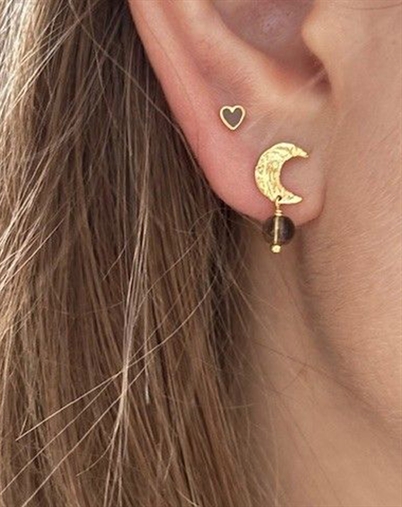  Stine A - Petit Love Heart Enamel Single Ørering - Mocha/Guldfarvet